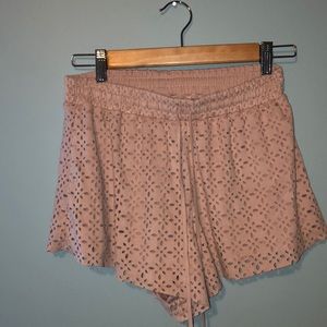 Pale Pink Floral Suede Aztec Shorts